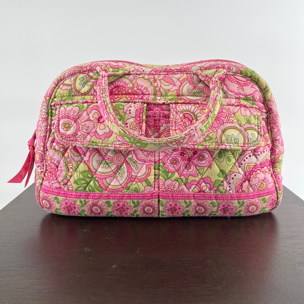 Vera Bradley Petal Pink Lola Bowler Bag Quilted Floral Satchel Handbag Retired